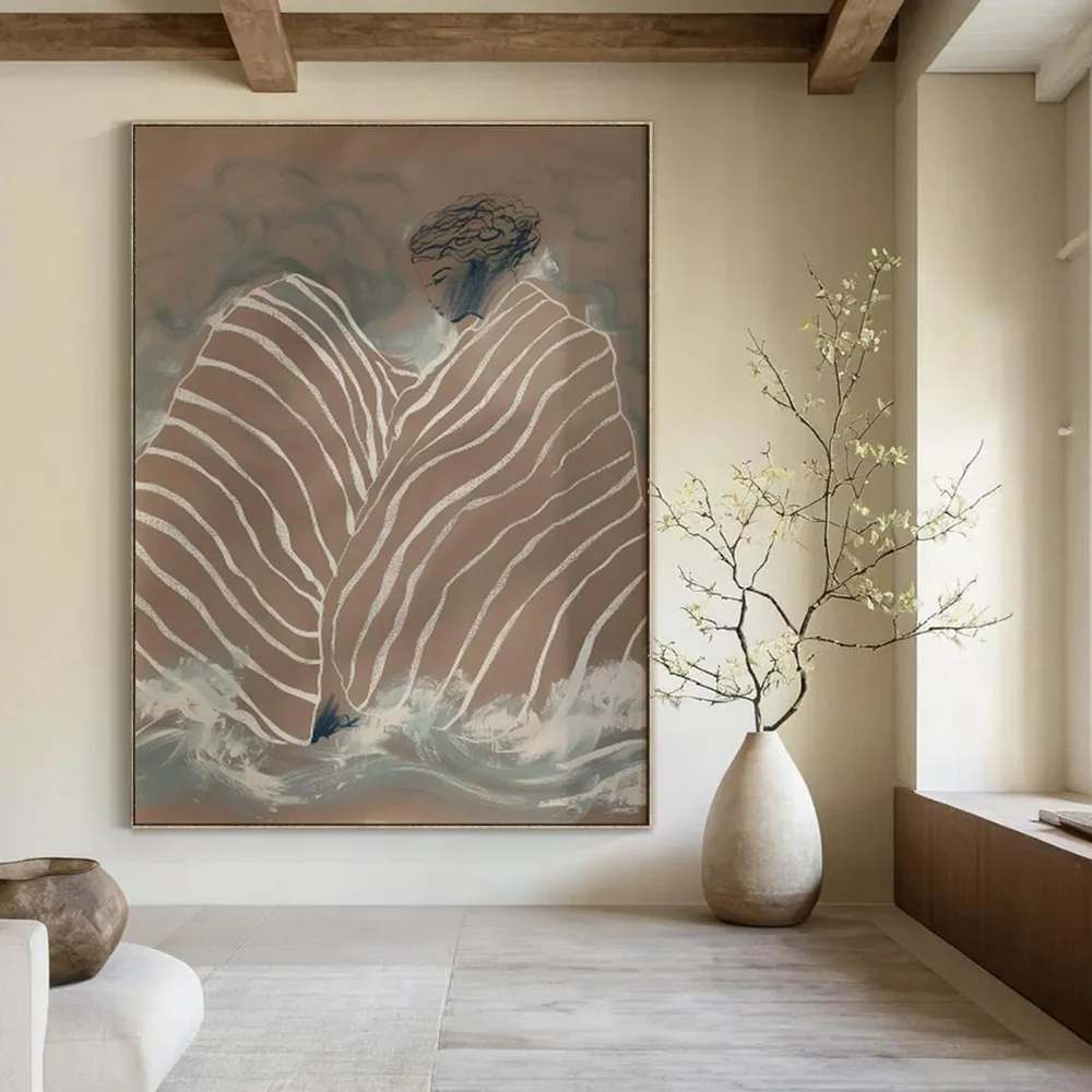 Waves Hand-painted Serene Tranquil Figure Abstract Artwork NCCB4